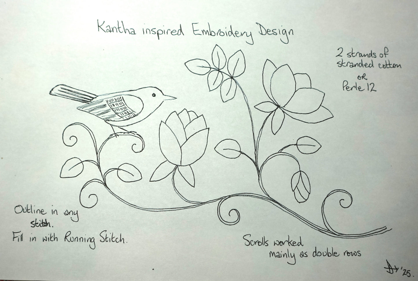 Bird and Rose Design for Kantha